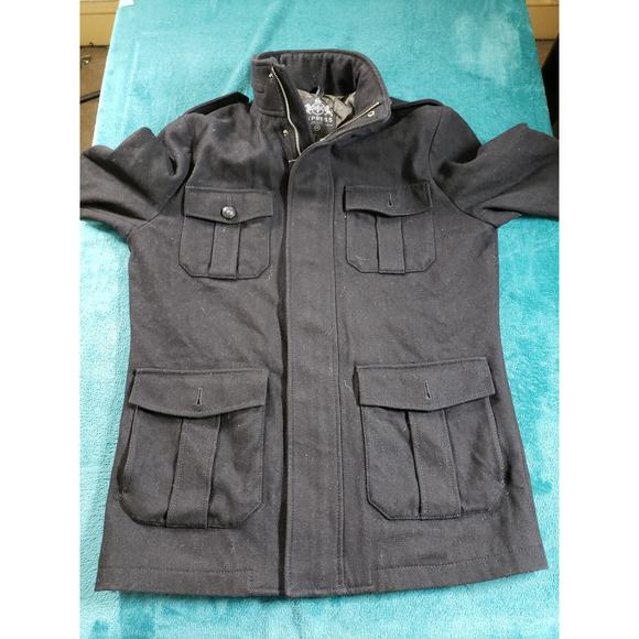 Express Jacket Sz Medium Womens Black Long Sleeves Military Pockets Wool Blend - Picture 1 of 7